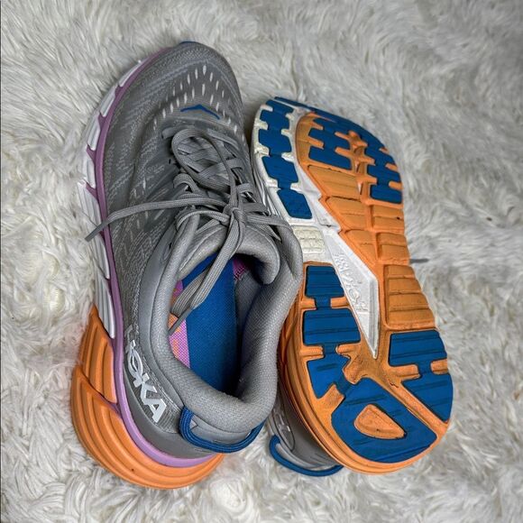 Hoka Gaviota 4 Women's Gray and Orange Running Shoes - Picture 4 of 5
